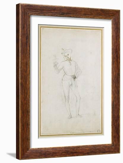 A Study for a Figure in an Adoration of the Magi (Black Chalk with Pen and Brown Ink on White Paper-Pietro Perugino-Framed Giclee Print