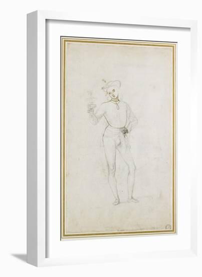 A Study for a Figure in an Adoration of the Magi (Black Chalk with Pen and Brown Ink on White Paper-Pietro Perugino-Framed Giclee Print