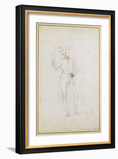 A Study for a Figure in an Adoration of the Magi (Black Chalk with Pen and Brown Ink on White Paper-Pietro Perugino-Framed Giclee Print