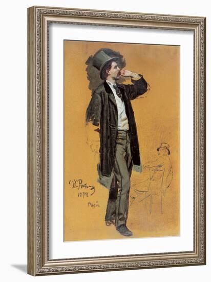 A Study for 'A Parisian Cafe' (1875): Gentleman Standing and Jean-Leon Gerome (1824-1904)-Ilya Efimovich Repin-Framed Giclee Print