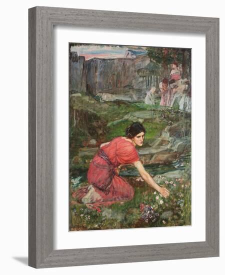 A Study: Maidens Picking Flowers by a Stream, C. 1909-1914-John William Waterhouse-Framed Giclee Print