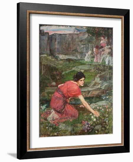 A Study: Maidens Picking Flowers by a Stream, C. 1909-1914-John William Waterhouse-Framed Giclee Print