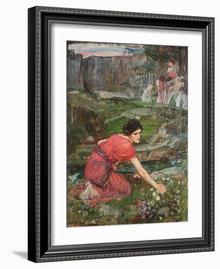 A Study: Maidens Picking Flowers by a Stream, C. 1909-1914-John William Waterhouse-Framed Giclee Print