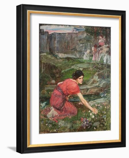 A Study: Maidens Picking Flowers by a Stream, C. 1909-1914-John William Waterhouse-Framed Giclee Print