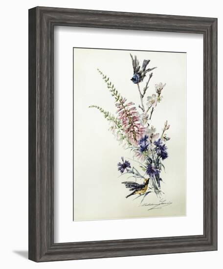 A Study of Heather, Cornflower, and Blossom-Madeleine Lemaire-Framed Giclee Print