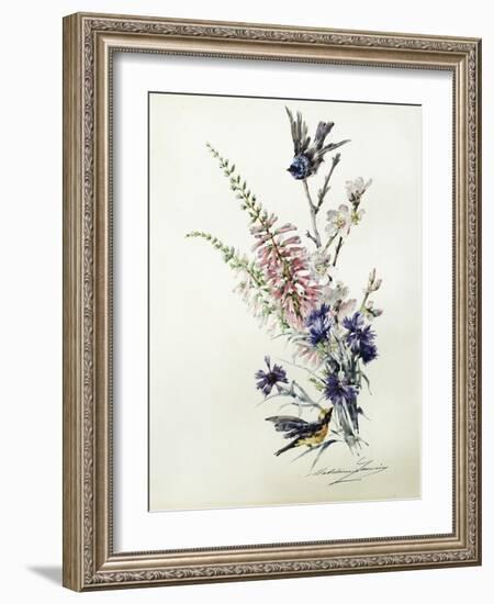 A Study of Heather, Cornflower, and Blossom-Madeleine Lemaire-Framed Giclee Print