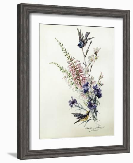 A Study of Heather, Cornflower, and Blossom-Madeleine Lemaire-Framed Giclee Print