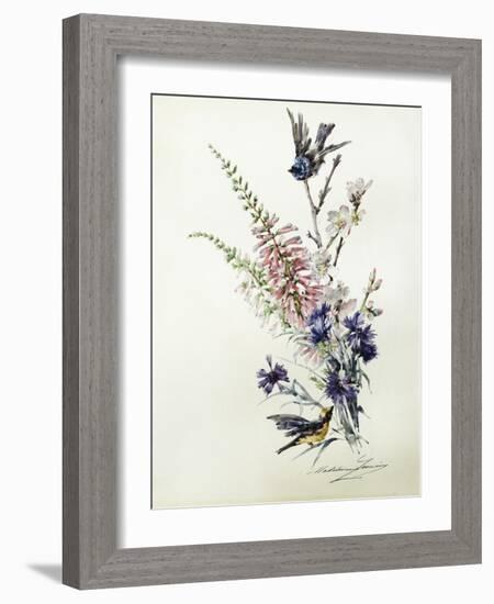 A Study of Heather, Cornflower, and Blossom-Madeleine Lemaire-Framed Giclee Print