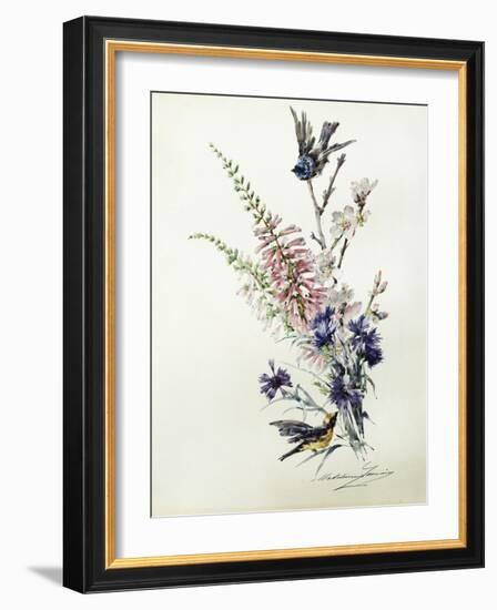 A Study of Heather, Cornflower, and Blossom-Madeleine Lemaire-Framed Giclee Print