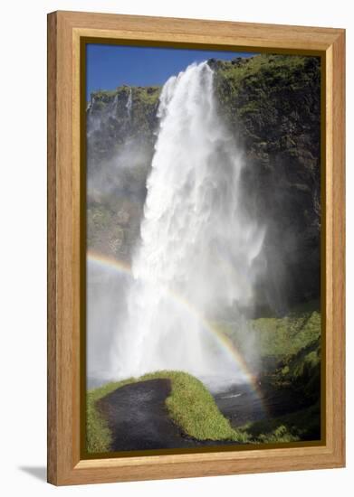 A Stunning Landscape of a Large Waterfall Called Seljalandsfoss Waterfall in Iceland and a Rainbow-Natalie Tepper-Framed Stretched Canvas