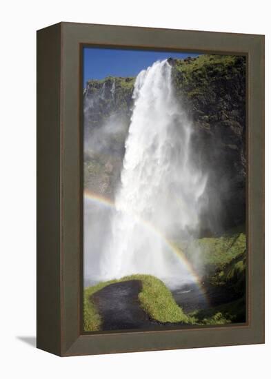 A Stunning Landscape of a Large Waterfall Called Seljalandsfoss Waterfall in Iceland and a Rainbow-Natalie Tepper-Framed Stretched Canvas