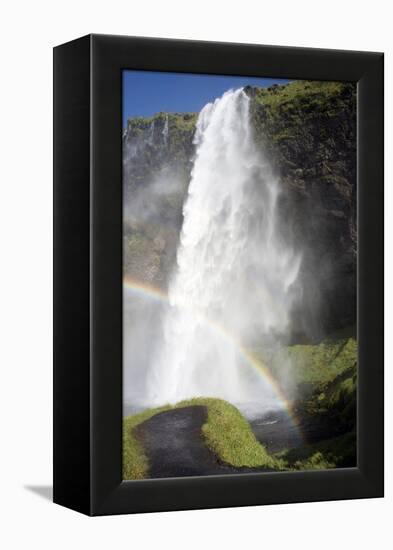 A Stunning Landscape of a Large Waterfall Called Seljalandsfoss Waterfall in Iceland and a Rainbow-Natalie Tepper-Framed Stretched Canvas