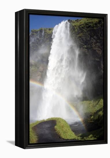 A Stunning Landscape of a Large Waterfall Called Seljalandsfoss Waterfall in Iceland and a Rainbow-Natalie Tepper-Framed Stretched Canvas