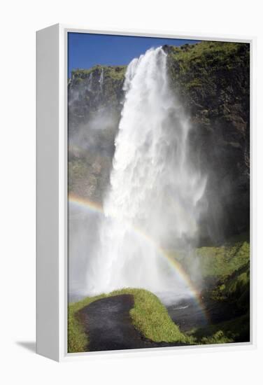 A Stunning Landscape of a Large Waterfall Called Seljalandsfoss Waterfall in Iceland and a Rainbow-Natalie Tepper-Framed Stretched Canvas