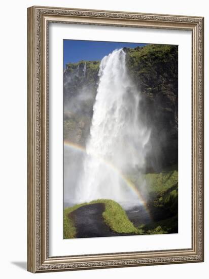 A Stunning Landscape of a Large Waterfall Called Seljalandsfoss Waterfall in Iceland and a Rainbow-Natalie Tepper-Framed Photo