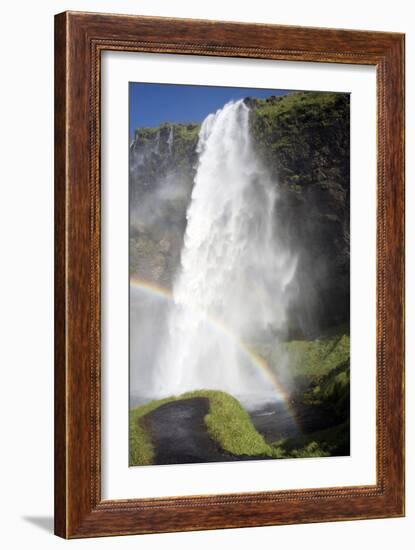 A Stunning Landscape of a Large Waterfall Called Seljalandsfoss Waterfall in Iceland and a Rainbow-Natalie Tepper-Framed Photo