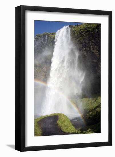 A Stunning Landscape of a Large Waterfall Called Seljalandsfoss Waterfall in Iceland and a Rainbow-Natalie Tepper-Framed Photo