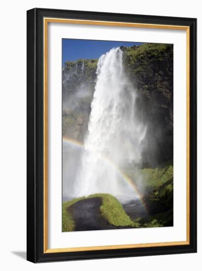 A Stunning Landscape of a Large Waterfall Called Seljalandsfoss Waterfall in Iceland and a Rainbow-Natalie Tepper-Framed Photo