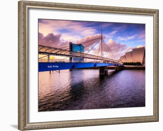 A Stunning Sunset over Bells Bridge, Glasgow, Scotland, United Kingdom, Europe-Jim Nix-Framed Photographic Print