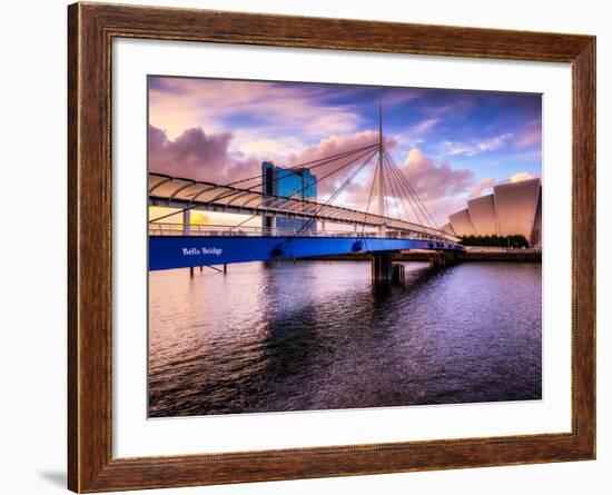 A Stunning Sunset over Bells Bridge, Glasgow, Scotland, United Kingdom, Europe-Jim Nix-Framed Photographic Print