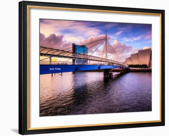 A Stunning Sunset over Bells Bridge, Glasgow, Scotland, United Kingdom, Europe-Jim Nix-Framed Photographic Print