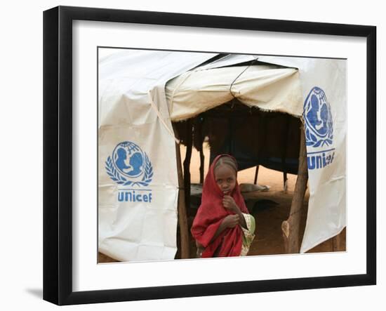 A Sudanese School Girl Stands Infront of Her Class Room-null-Framed Photographic Print