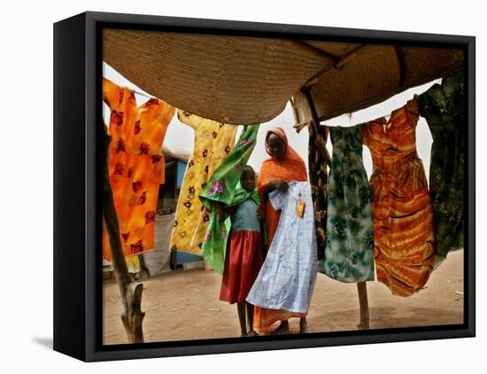 A Sudanese Woman Buys a Dress for Her Daughter at the Zamzam Refugee Camp-null-Framed Premier Image Canvas