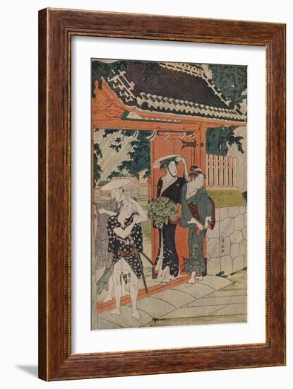 'A Sudden Shower at the Mimeguri Inari Shrine', 1787-Torii Kiyonaga-Framed Giclee Print