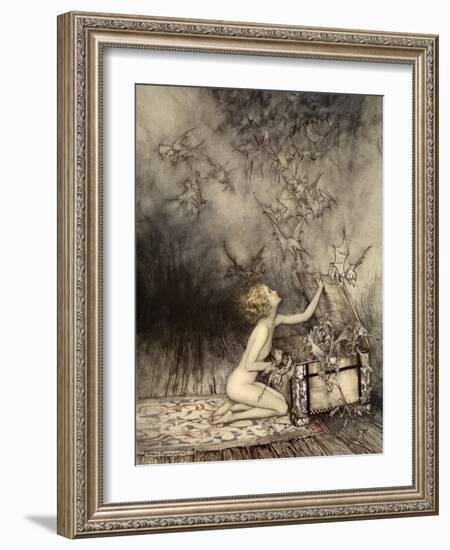 A Sudden Swarm of Winged Creatures Brushed Past Her-Arthur Rackham-Framed Giclee Print