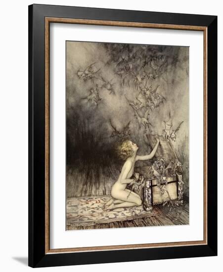 A Sudden Swarm of Winged Creatures Brushed Past Her-Arthur Rackham-Framed Giclee Print