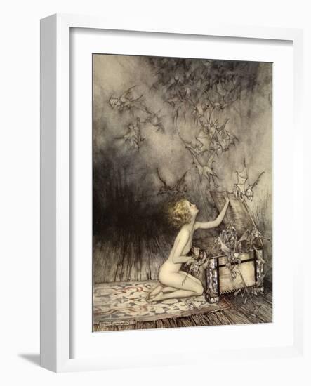 A Sudden Swarm of Winged Creatures Brushed Past Her-Arthur Rackham-Framed Giclee Print