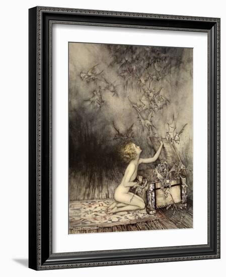 A Sudden Swarm of Winged Creatures Brushed Past Her-Arthur Rackham-Framed Giclee Print