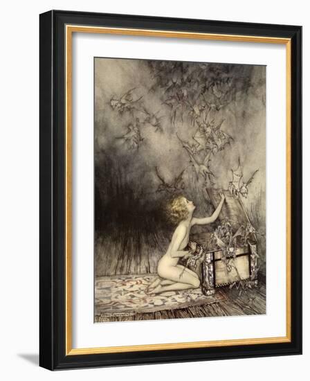 A Sudden Swarm of Winged Creatures Brushed Past Her-Arthur Rackham-Framed Giclee Print