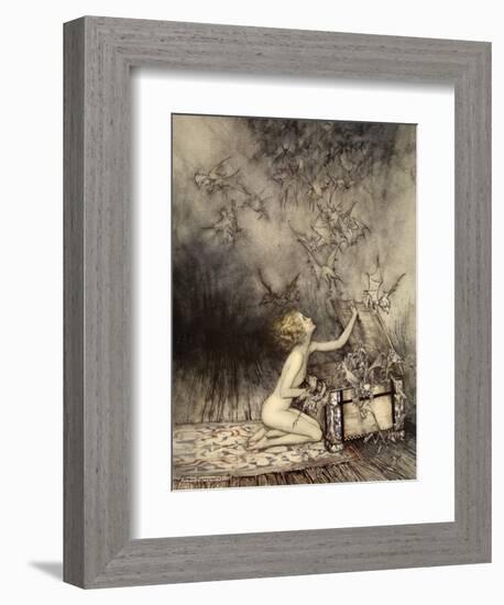 A Sudden Swarm of Winged Creatures Brushed Past Her-Arthur Rackham-Framed Giclee Print