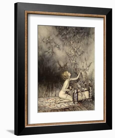 A Sudden Swarm of Winged Creatures Brushed Past Her-Arthur Rackham-Framed Giclee Print