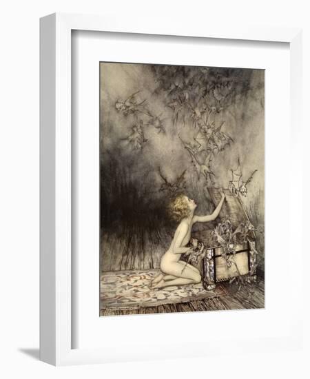 A Sudden Swarm of Winged Creatures Brushed Past Her-Arthur Rackham-Framed Giclee Print