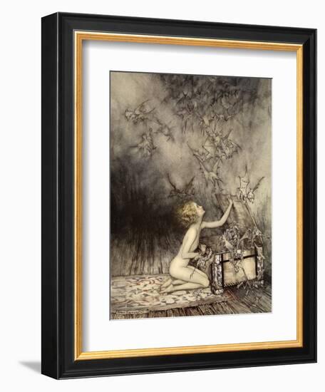 A Sudden Swarm of Winged Creatures Brushed Past Her-Arthur Rackham-Framed Giclee Print