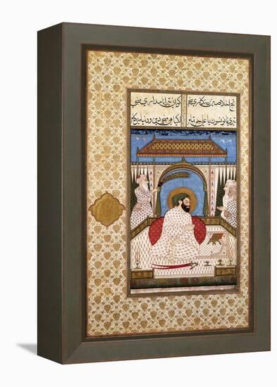 A Sufi Ruler Nimbate Reading a Qur'An on a Terrace, C. 1700 (Watercolor, Gold, and Ink on Paper)-null-Framed Premier Image Canvas