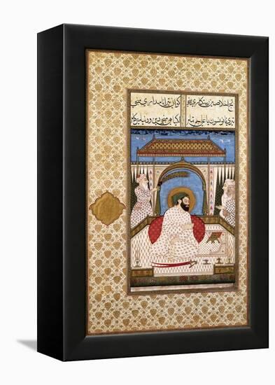 A Sufi Ruler Nimbate Reading a Qur'An on a Terrace, C. 1700 (Watercolor, Gold, and Ink on Paper)-null-Framed Premier Image Canvas