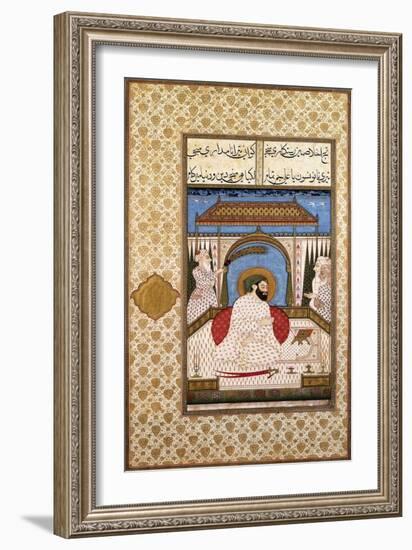 A Sufi Ruler Nimbate Reading a Qur'An on a Terrace, C. 1700 (Watercolor, Gold, and Ink on Paper)-null-Framed Giclee Print