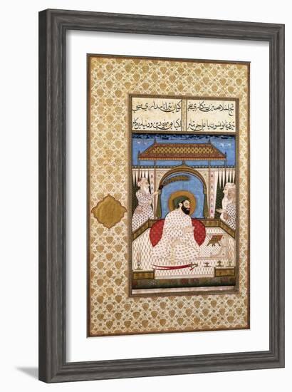 A Sufi Ruler Nimbate Reading a Qur'An on a Terrace, C. 1700 (Watercolor, Gold, and Ink on Paper)-null-Framed Giclee Print