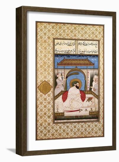 A Sufi Ruler Nimbate Reading a Qur'An on a Terrace, C. 1700 (Watercolor, Gold, and Ink on Paper)-null-Framed Giclee Print