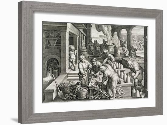 A Sugar Mill and the Production of Sugar Loaves, Plate 14 from 'Nova Reperta' (New Discoveries)-Jan van der Straet-Framed Giclee Print