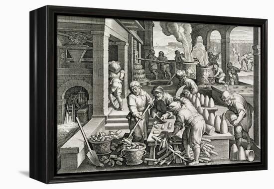 A Sugar Mill and the Production of Sugar Loaves, Plate 14 from 'Nova Reperta' (New Discoveries)-Jan van der Straet-Framed Premier Image Canvas