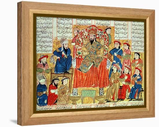 A Sultan and His Court, Illustration from the "Shahnama", by Abu"L-Qasim Manur Firdawsi circa 1330-null-Framed Premier Image Canvas