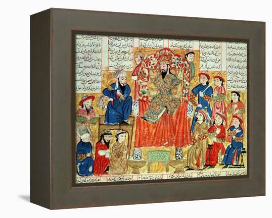 A Sultan and His Court, Illustration from the "Shahnama", by Abu"L-Qasim Manur Firdawsi circa 1330-null-Framed Premier Image Canvas