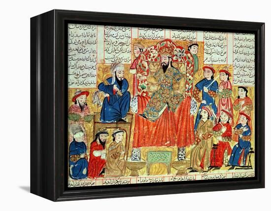 A Sultan and His Court, Illustration from the "Shahnama", by Abu"L-Qasim Manur Firdawsi circa 1330-null-Framed Premier Image Canvas