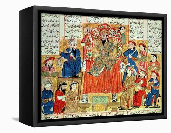 A Sultan and His Court, Illustration from the "Shahnama", by Abu"L-Qasim Manur Firdawsi circa 1330-null-Framed Premier Image Canvas