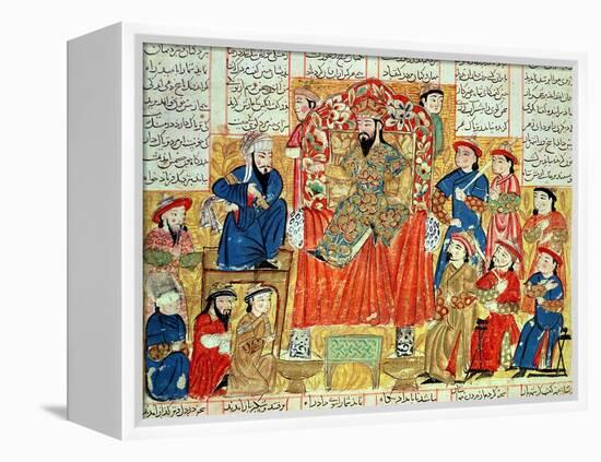 A Sultan and His Court, Illustration from the "Shahnama", by Abu"L-Qasim Manur Firdawsi circa 1330-null-Framed Premier Image Canvas