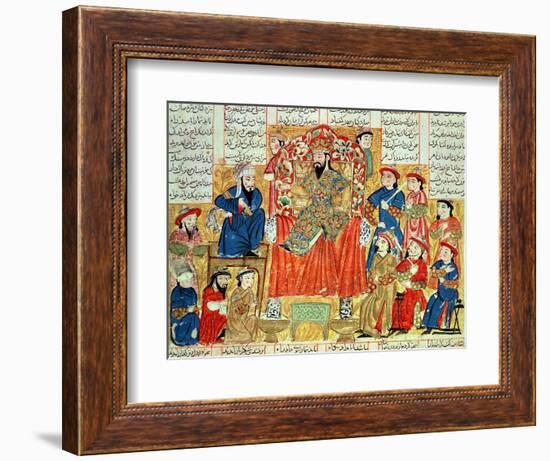 A Sultan and His Court, Illustration from the "Shahnama", by Abu"L-Qasim Manur Firdawsi circa 1330-null-Framed Giclee Print